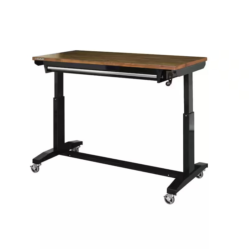 52 in. W Steel 1-Drawer Adjustable Height Workbench with Wood Top U3195