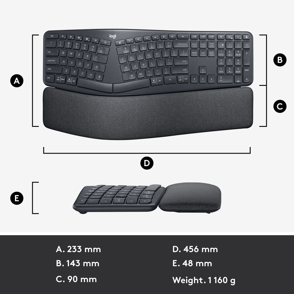 Graphite Ergonomic Split Keyboard with Wrist Rest R355960