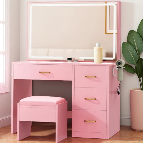Vanity Set with LED Makeup Mirror and Stool L245504