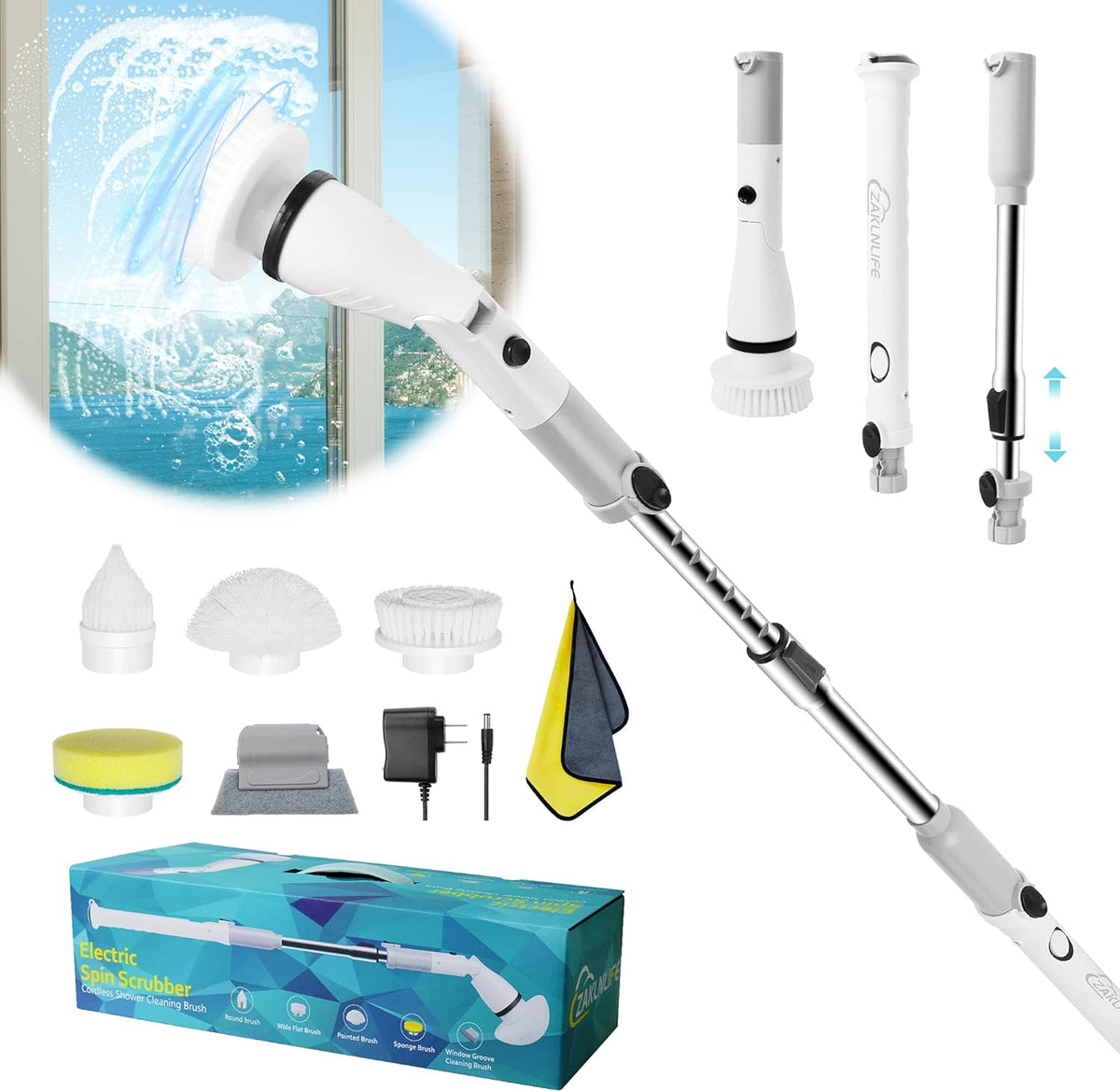 Cordless Electric Spin Scrubber with 4 Replaceable Brush Heads A265296