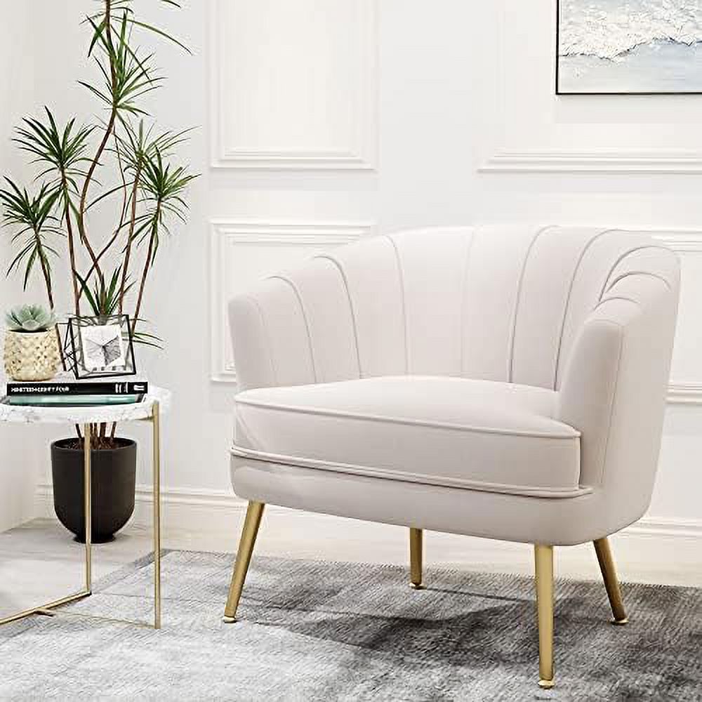 Velvet Accent Chair with Ottoman, Golden Metal Legs H25298