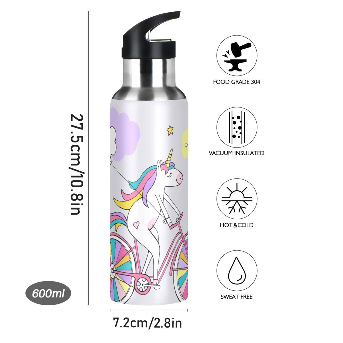 Stainless Steel Insulated Water Bottle with Straw Lid I594