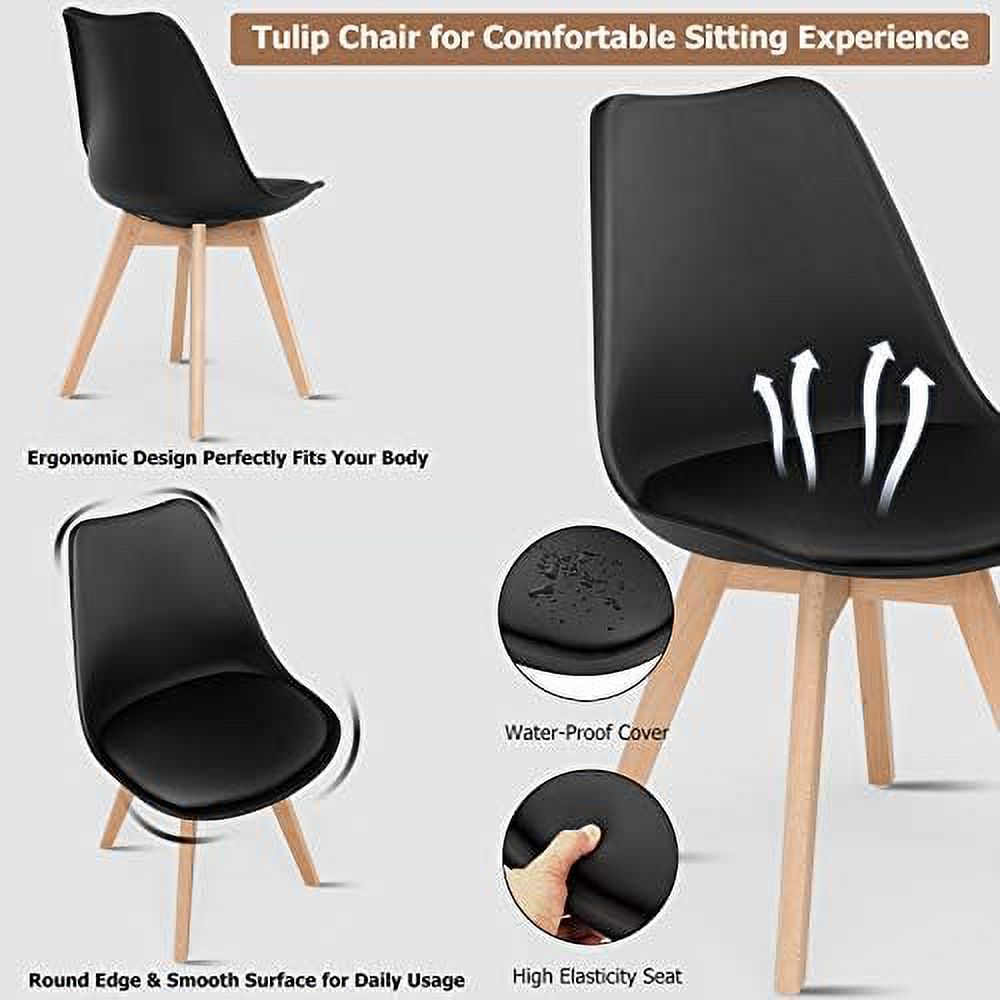 Set of 4 Upholstered Dining Chairs with Padded Seat and Solid Wood Legs T1080