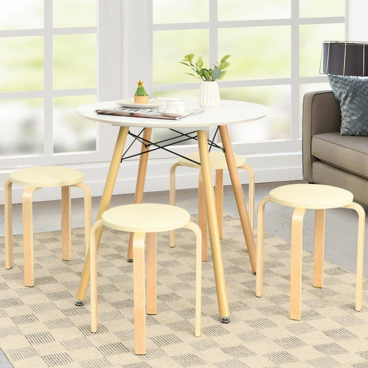 Beige Bentwood Round Stool Set of 4 E5627