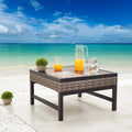 Patio Side End Coffee Table with Metal Steel Frame Wood Grain Desktop Rattan Wicker E7084