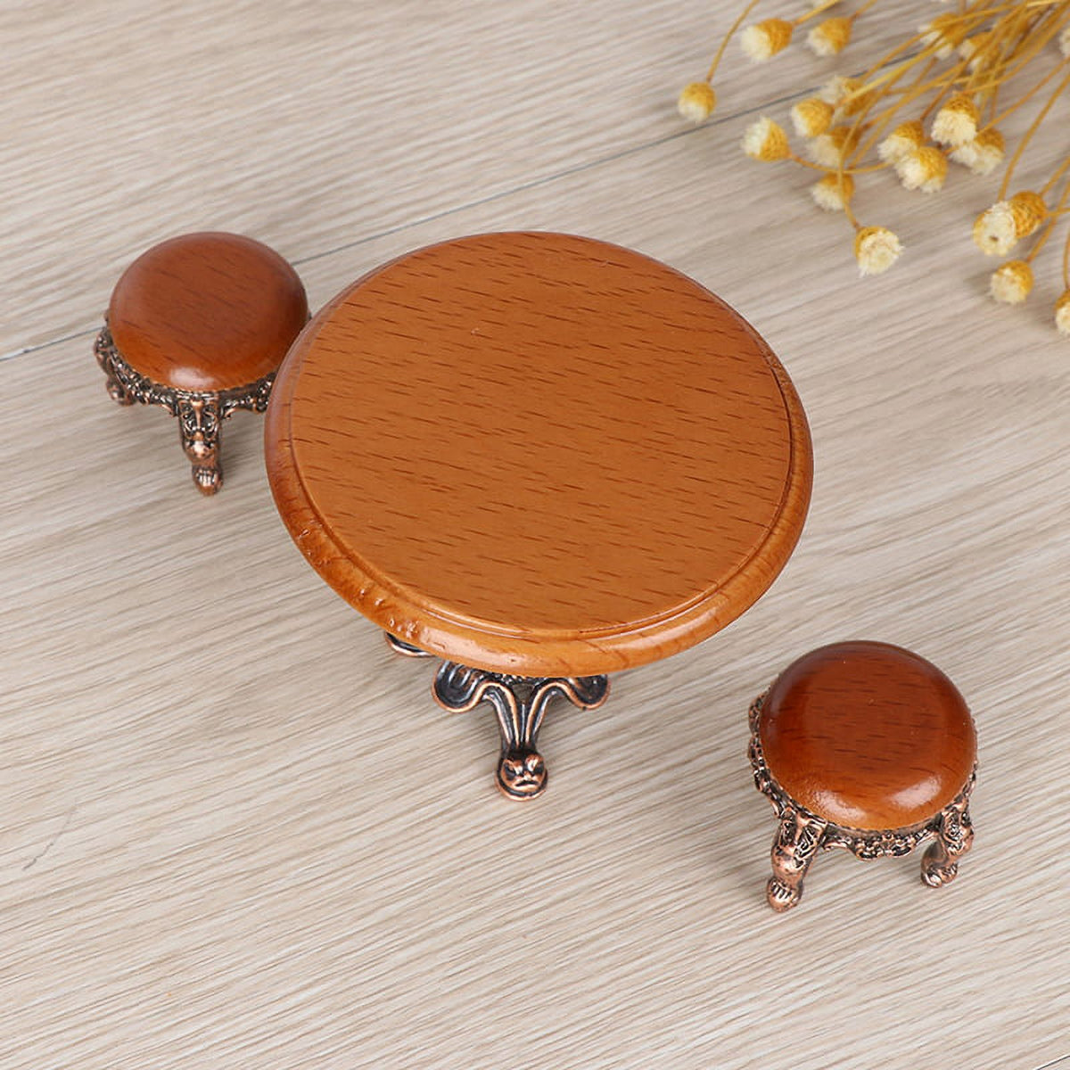 1:12 Wooden Round Kitchen Side Table And Stool I57990