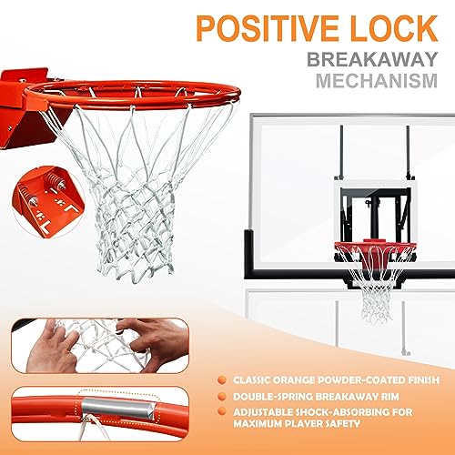 Basketball Hoop Wall Mounted Adjustable-Height with 60''x36'' Tempered Glass Backboard Breakaway Rim and Net X74580