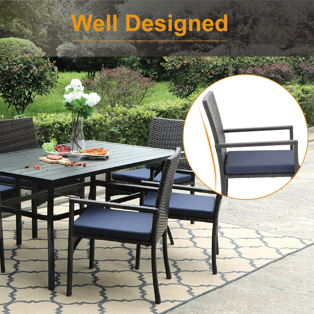 5 Pieces Wicker Rattan Outdoor Patio Dining Set H185452