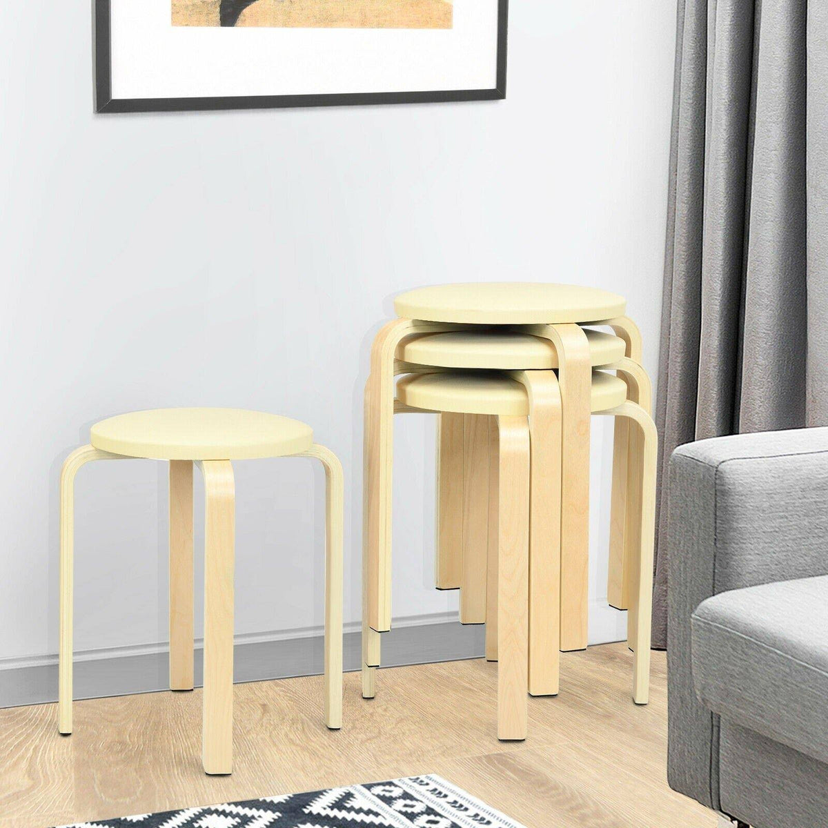 Beige Bentwood Round Stool Set of 4 E5627
