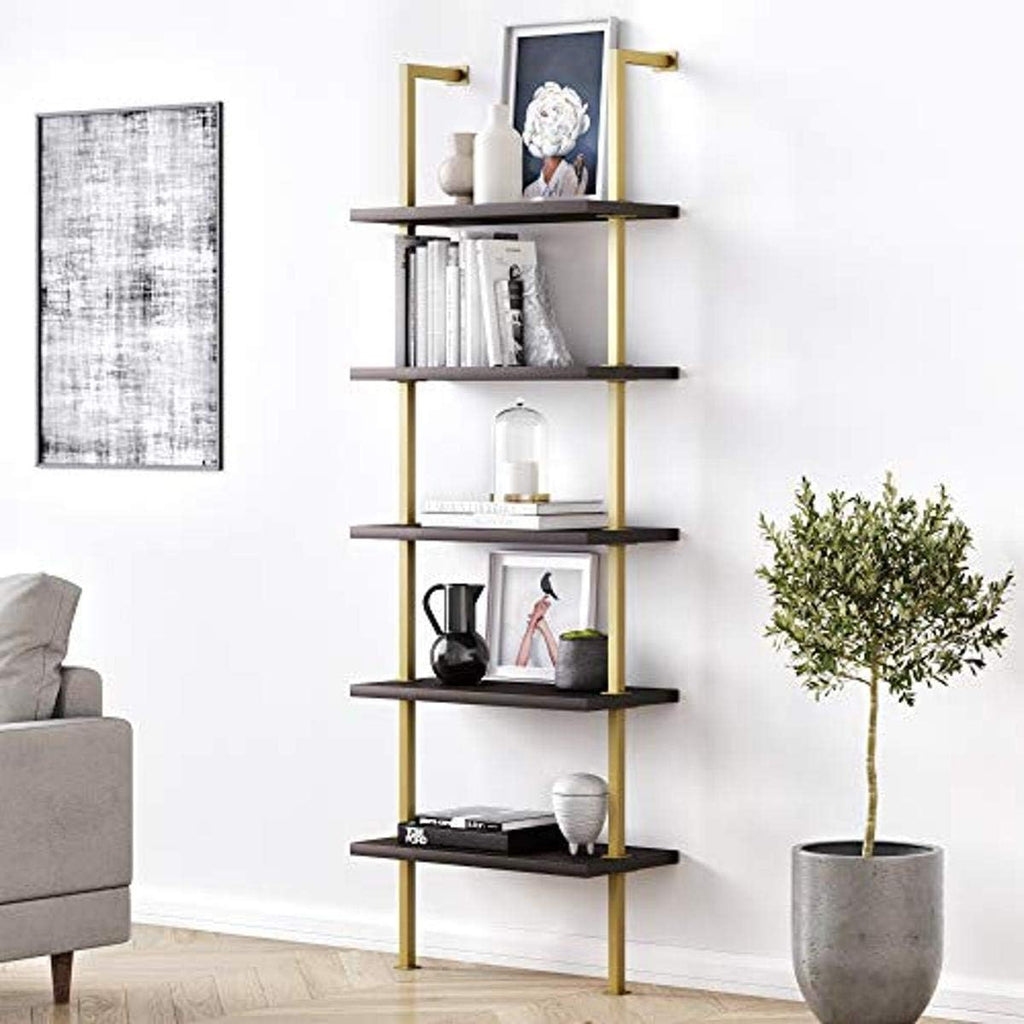White/Gold 5-Shelf Ladder Bookcase P7729