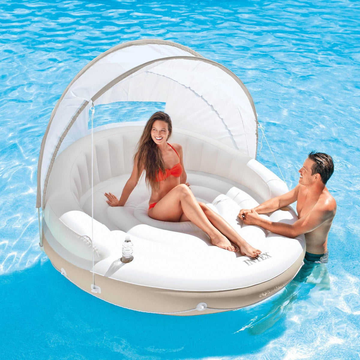 Inflatable Pool Canopy Island Lounge Raft with Sun Shade (2 Pack) Y842
