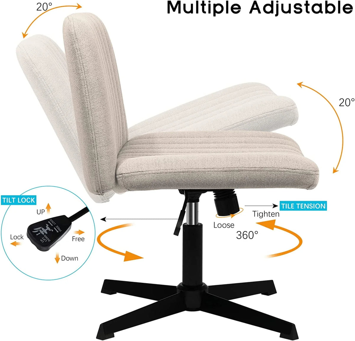 Armless Fabric Padded Swivel Office Chair Y38173