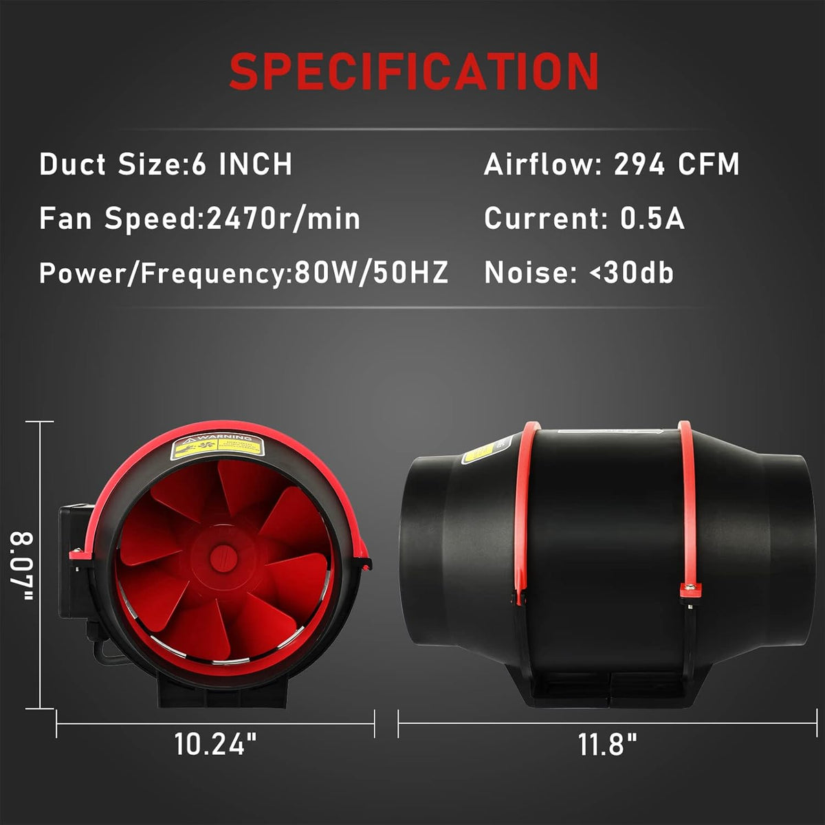 6 Inch 294 CFM Inline Fan Kit with Carbon Filter and Duct Hose N7203