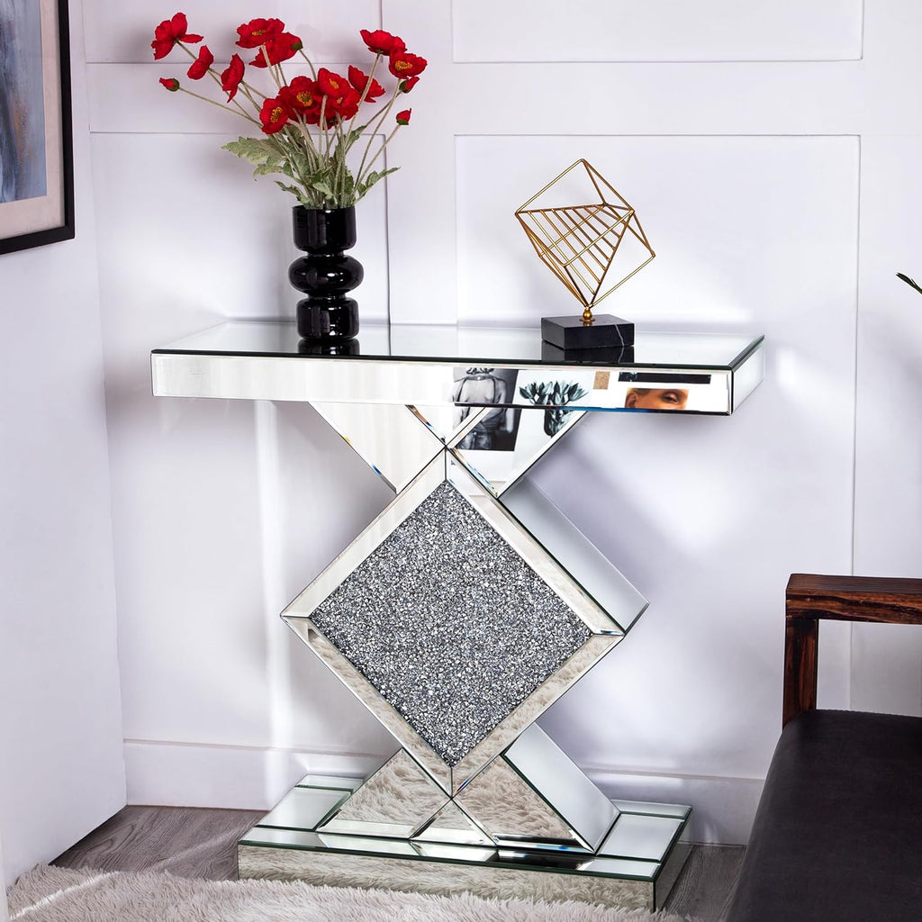 Mirrored Console Table, Silver, 31.5'' Long Accent Narrow Table Q146914