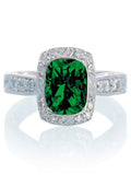 Vintage Emerald and Diamond Halo Wedding Ring on 10k White Gold F41190