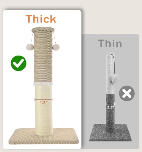 33" Natural Sisal Cat Scratching Post, Dark Grey O44902