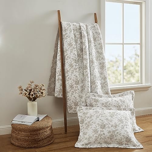 Queen Quilt Set, Reversible Floral Cotton Bedding with Matching Shams N608