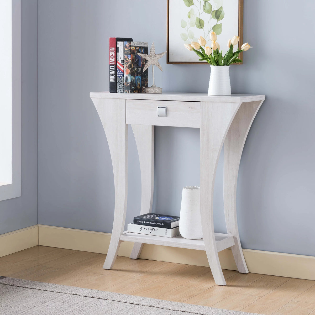Curved Leg Console Table with Drawer and Shelf M6444