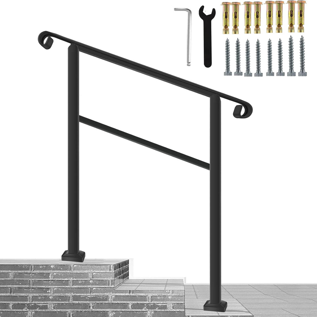 Black Wrought Iron Handrail for Outdoor Steps B8074