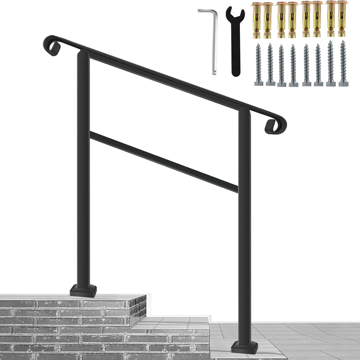 Black Wrought Iron Handrail for Outdoor Steps B8074
