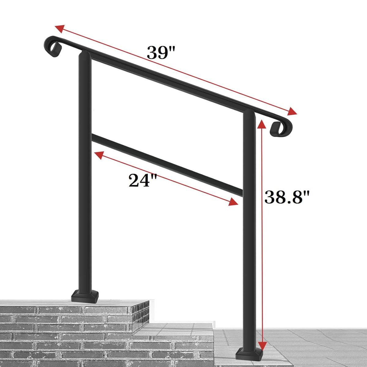 Black Wrought Iron Handrail for Outdoor Steps B8074