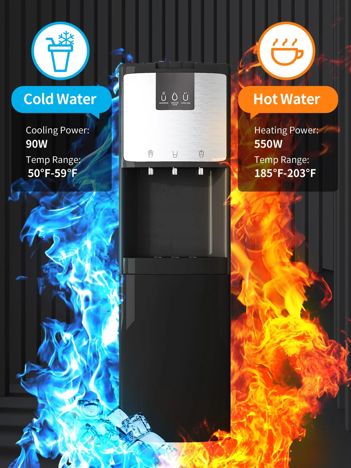 Bottom Loading Water Dispenser, Hot/Cold/Room Temperature, 3 or 5 Gallon, Black N2840