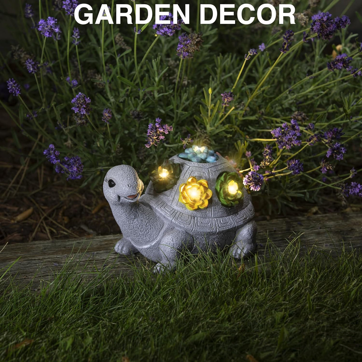 Solar Turtle Garden Statue with Flower Lights Outdoor Decorative Planter C2650