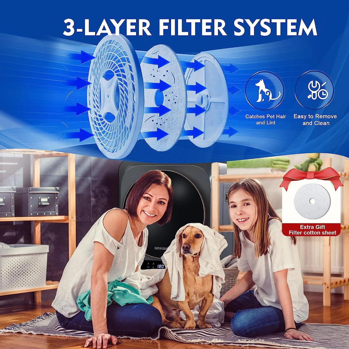Portable Electric Clothes Dryer 8.8 Lbs 850W Blue X953