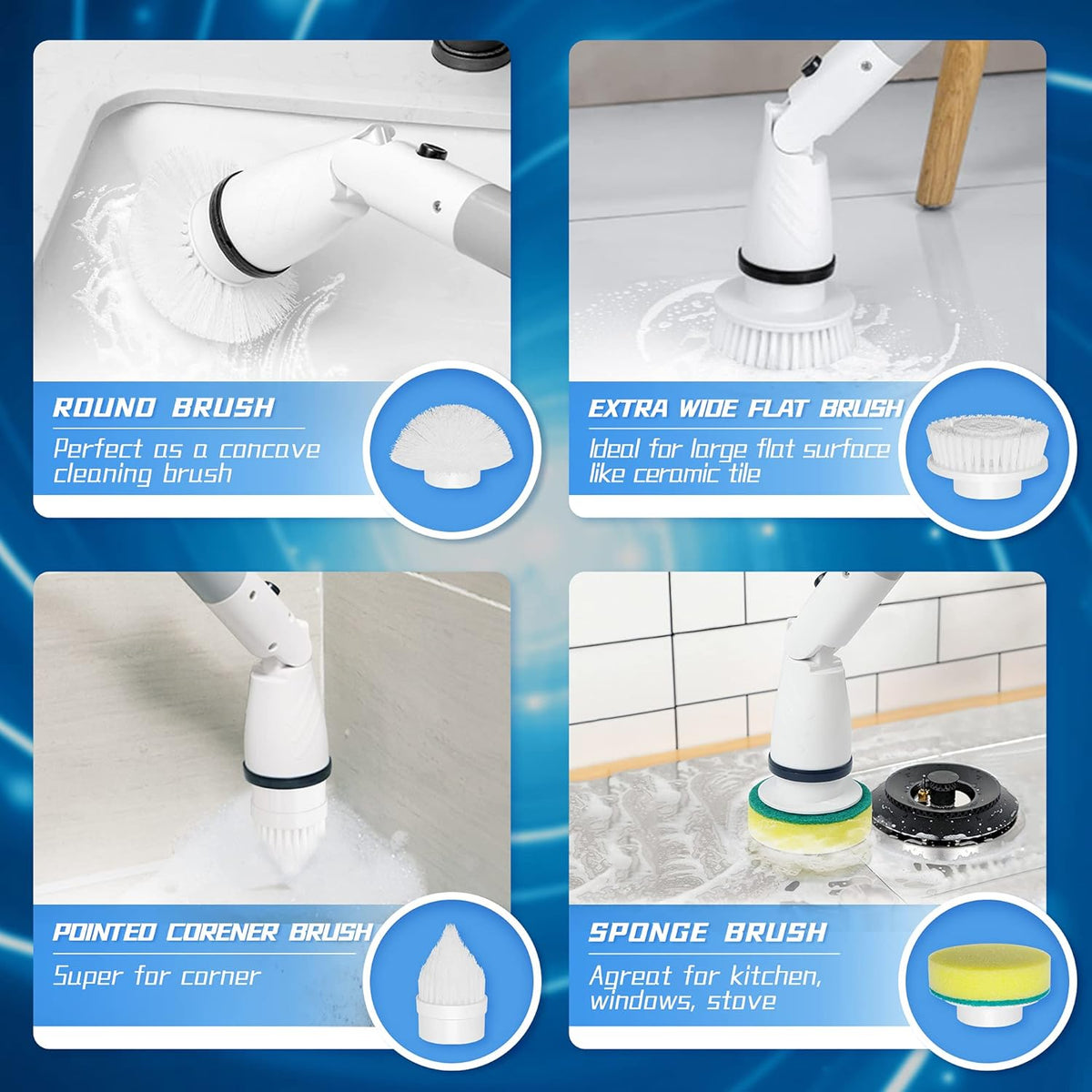 Cordless Electric Spin Scrubber with 4 Replaceable Brush Heads A265296