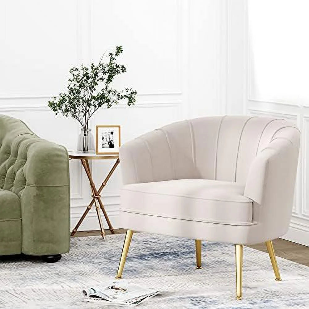 Velvet Accent Chair with Ottoman, Golden Metal Legs H25298