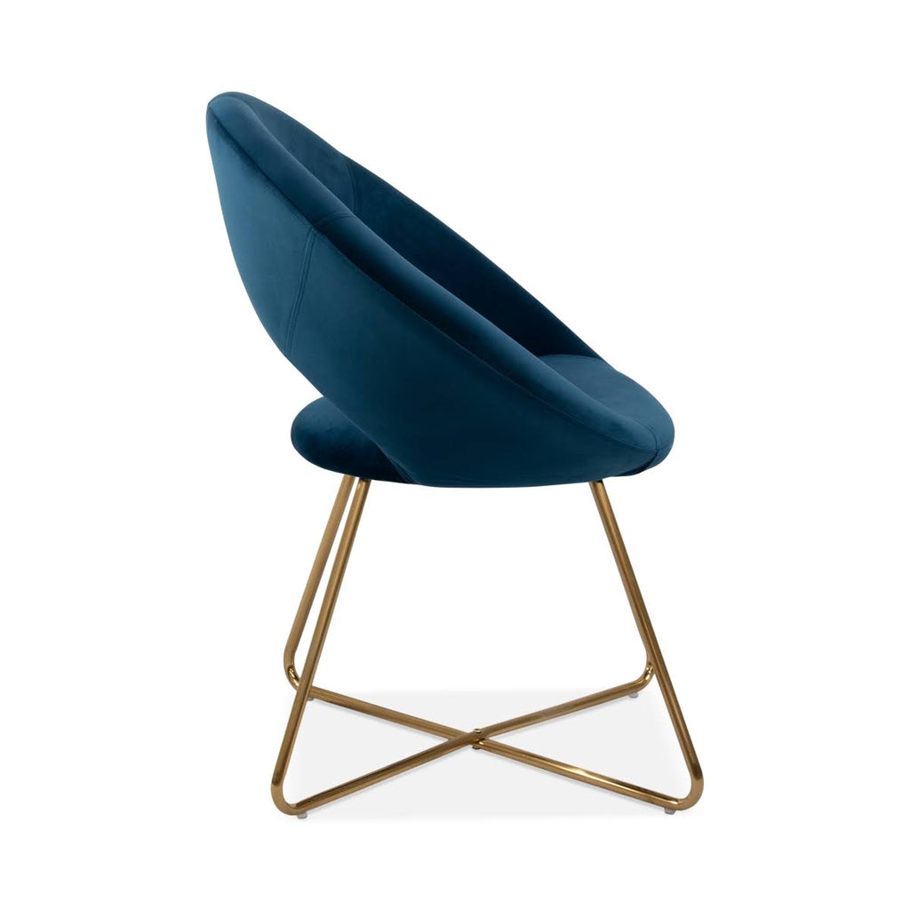 Dark Blue Velvet Accent Chair with Golden Metal Frame Legs L59166