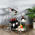 Glass Shelves Metal Frame Serving Rolling Cart W974729
