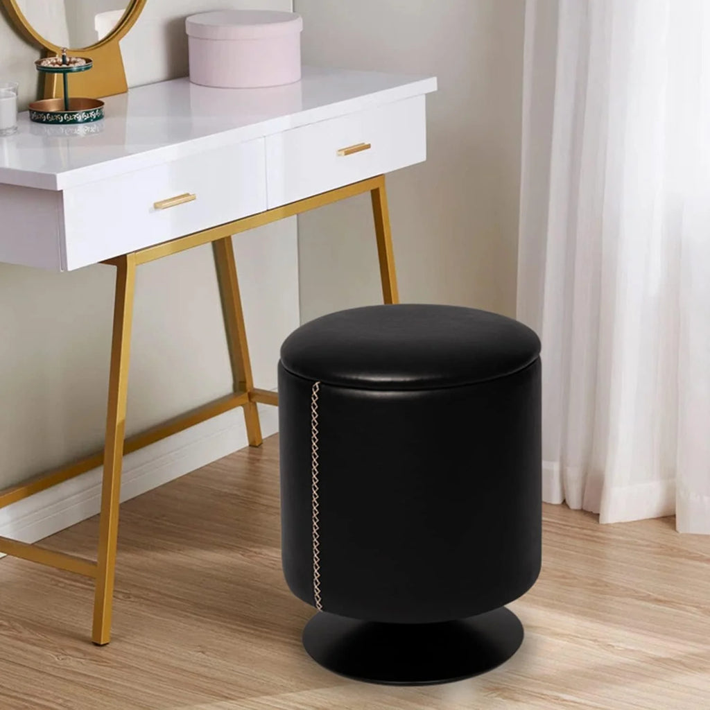 Black Round Faux Leather Storage Ottoman X6937