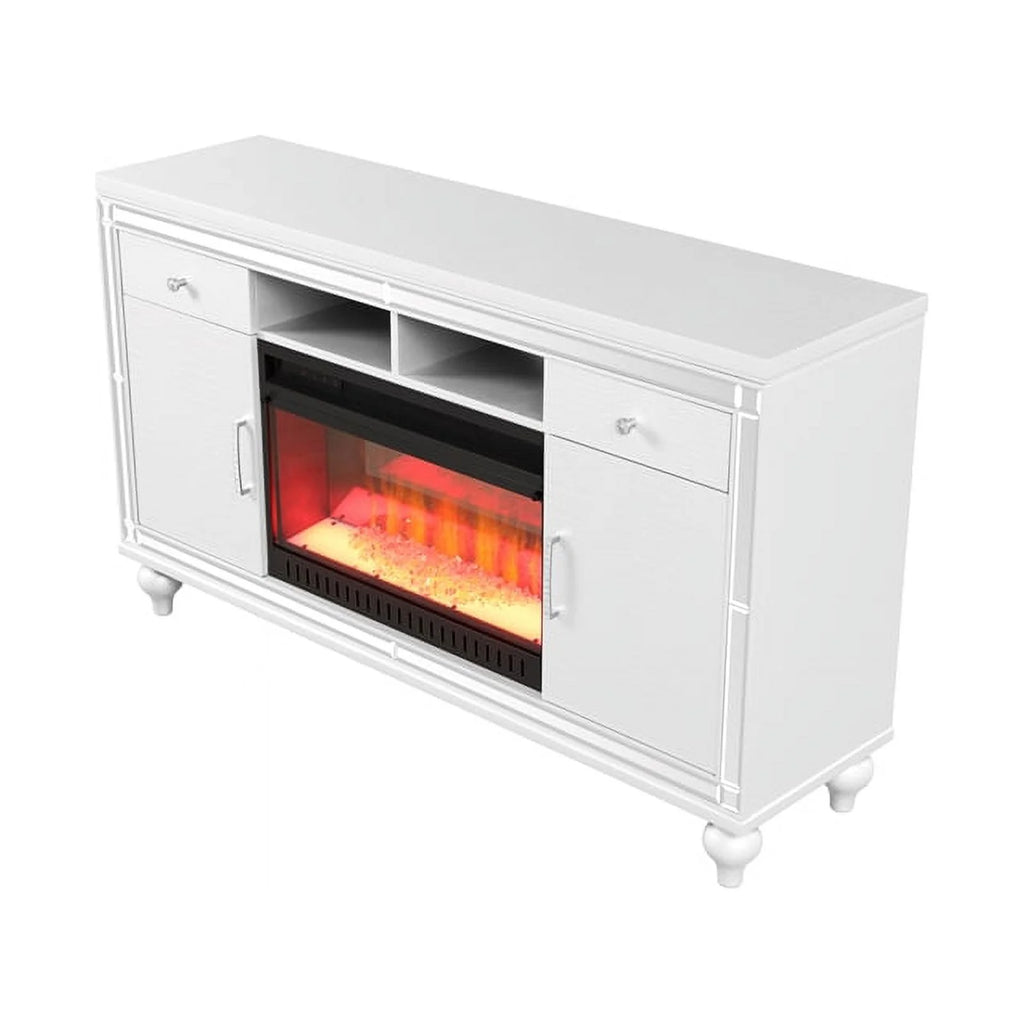 Solid Wood TV Stand With Electric Fireplace in White B449