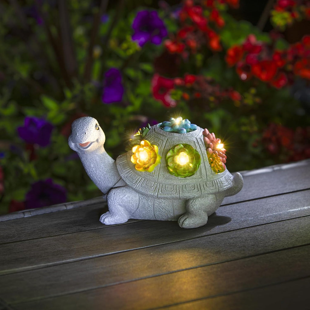 Solar Turtle Garden Statue with Flower Lights Outdoor Decorative Planter C2650