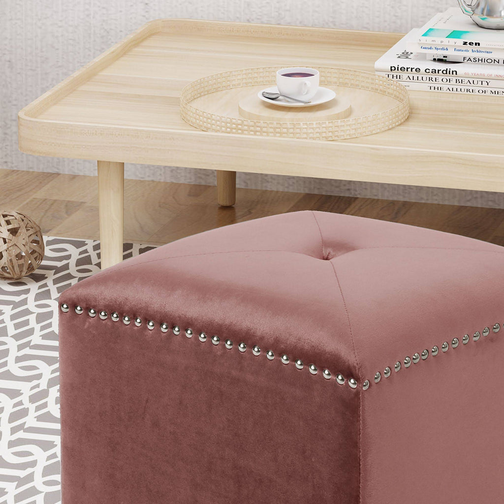 Pink Tufted Square Foot Stool Ottoman X78732