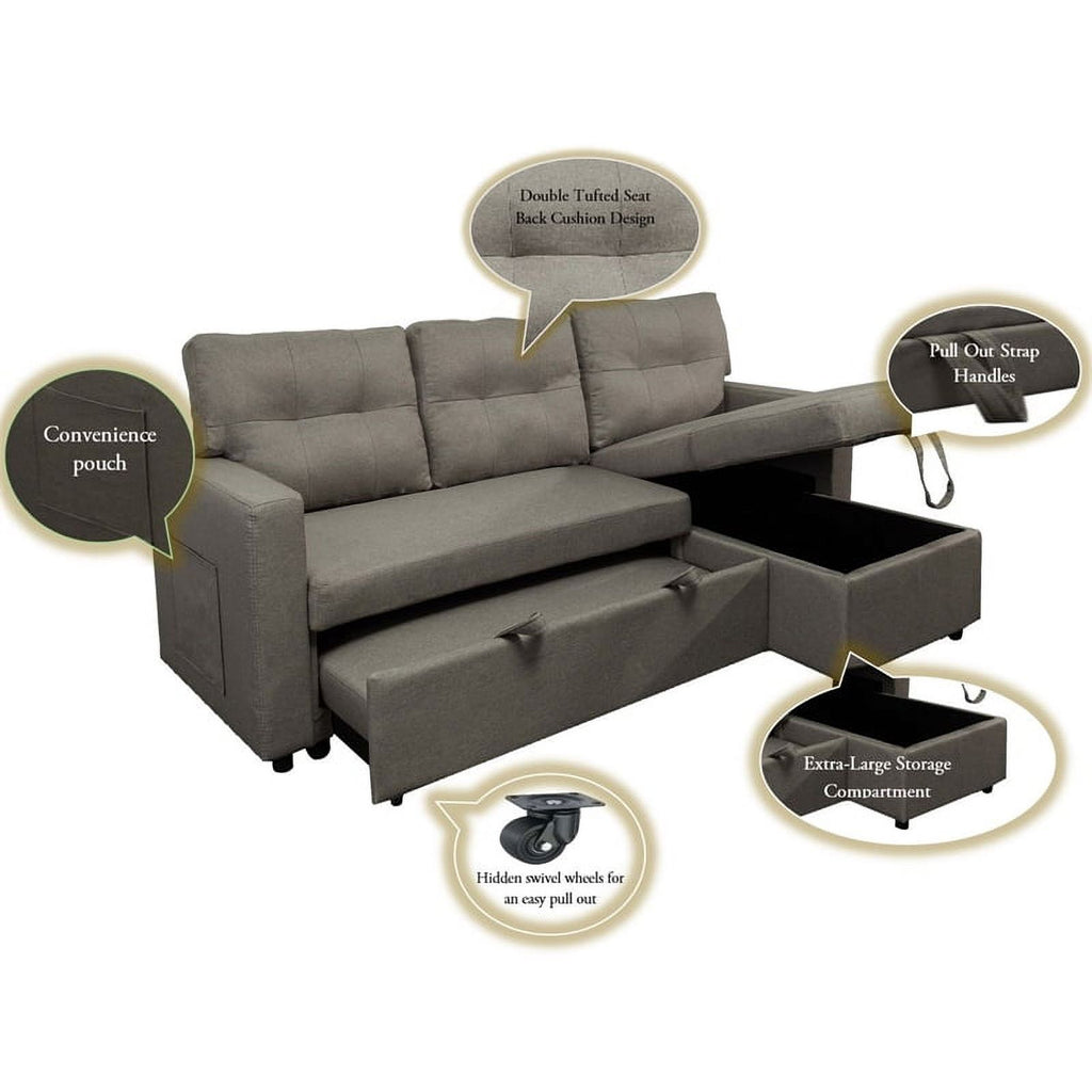 Beige Reversible Sectional Sleeper Sofa with Storage R527