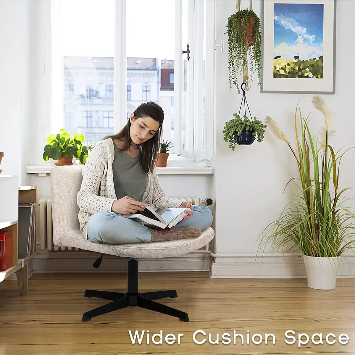 Armless Fabric Padded Swivel Office Chair Y38173
