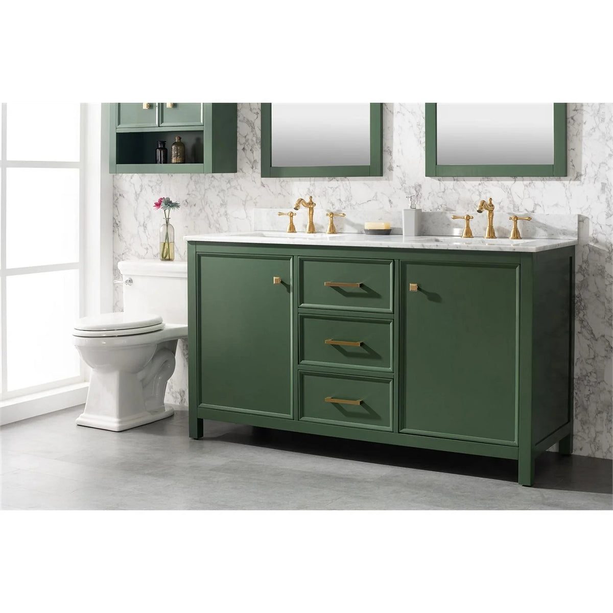 60" MDF Veneer Wood Double Sink Vanity Cabinet C71734