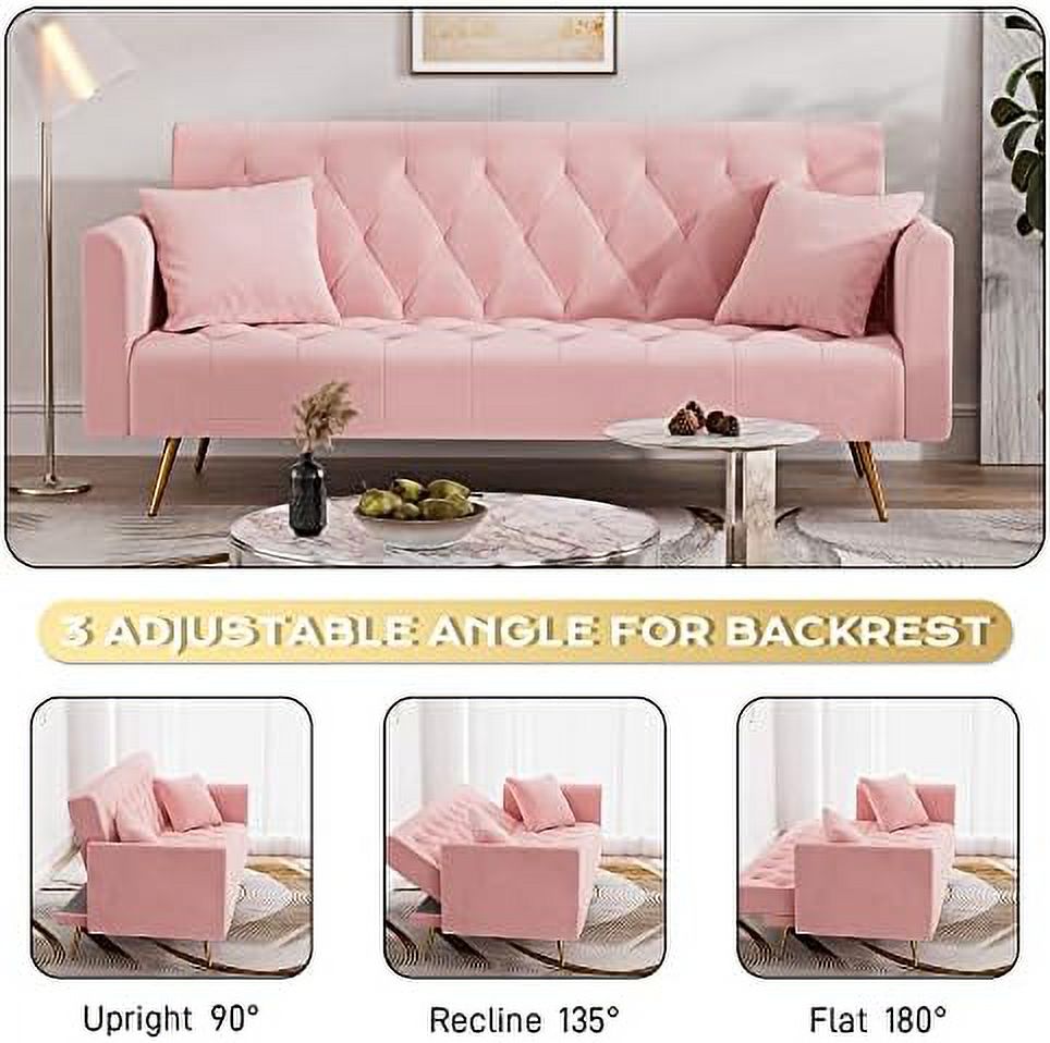 Velvet Futon Sofa Bed with 2 Pillows, 71 inch R23956