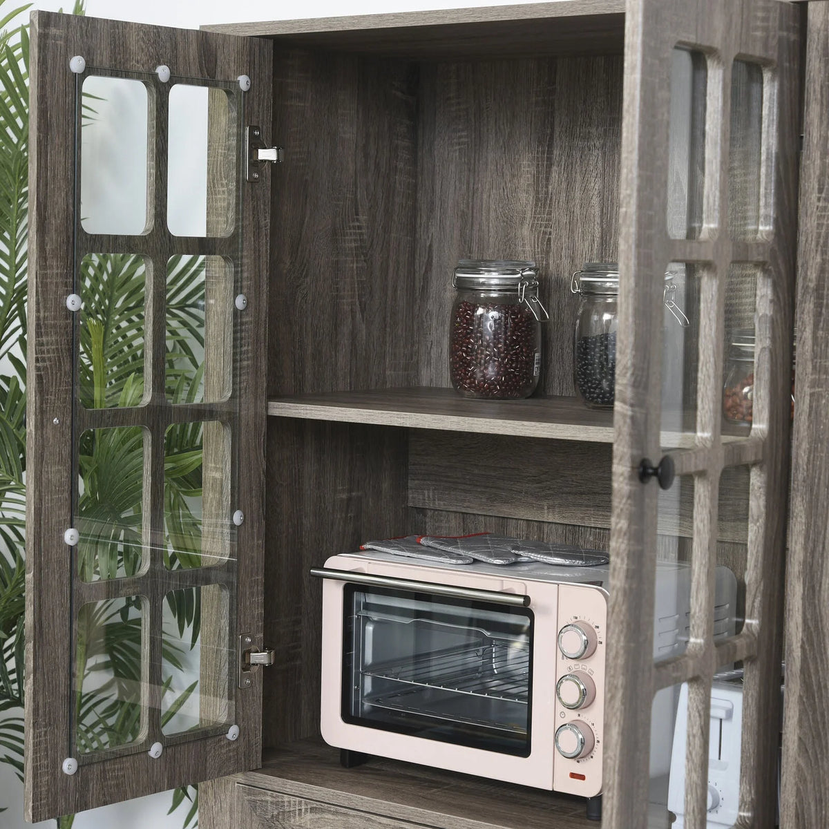 Kitchen Pantry Storage Cabinet with Glass Doors Y173674