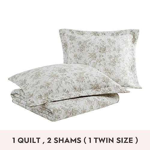 Queen Quilt Set, Reversible Floral Cotton Bedding with Matching Shams N608