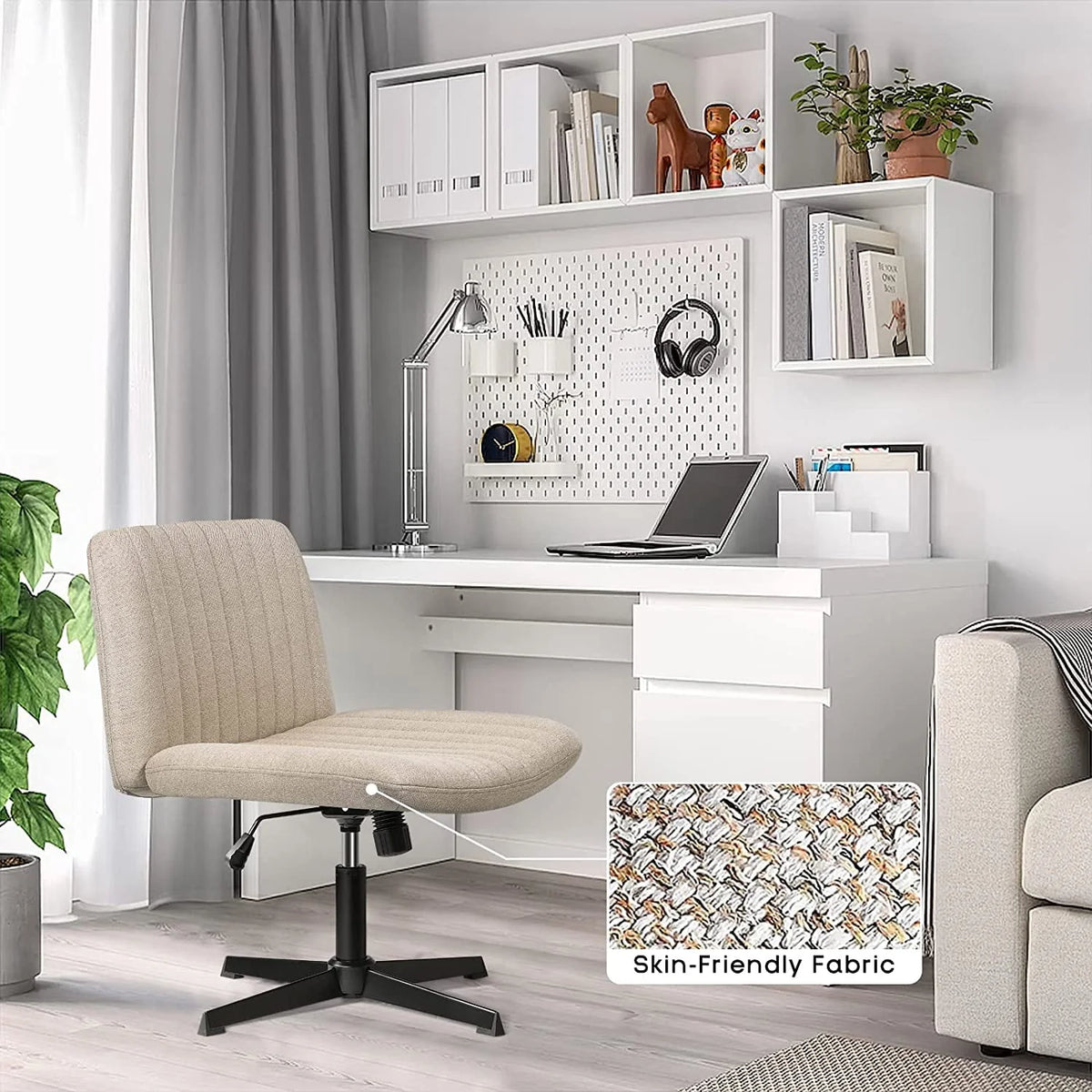 Armless Fabric Padded Swivel Office Chair Y38173