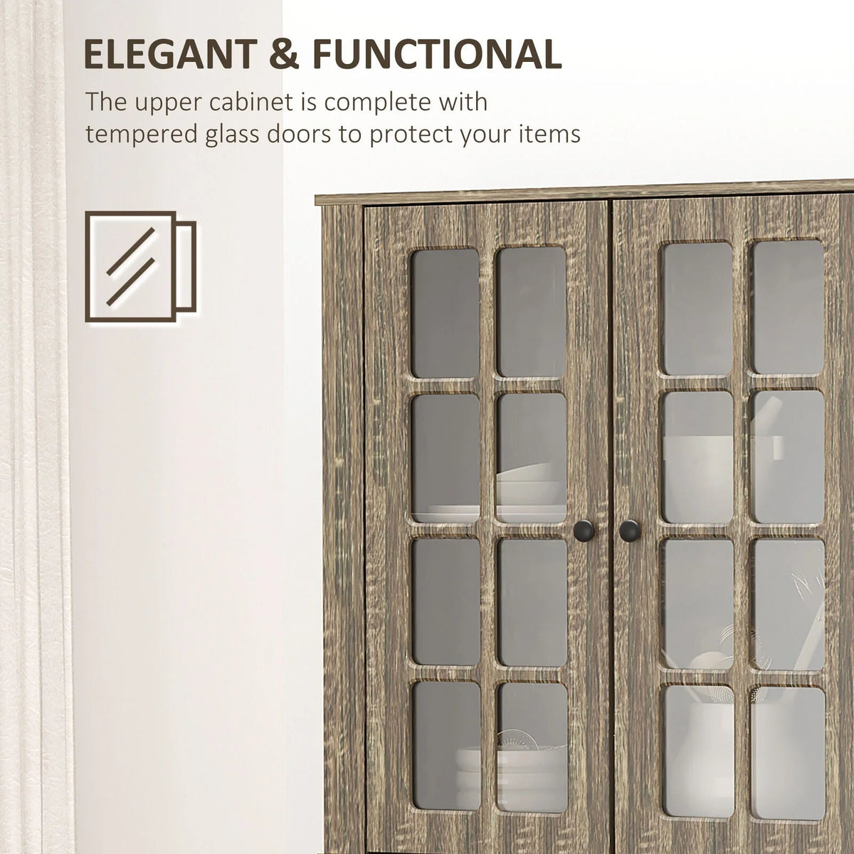Kitchen Pantry Storage Cabinet with Glass Doors Y173674