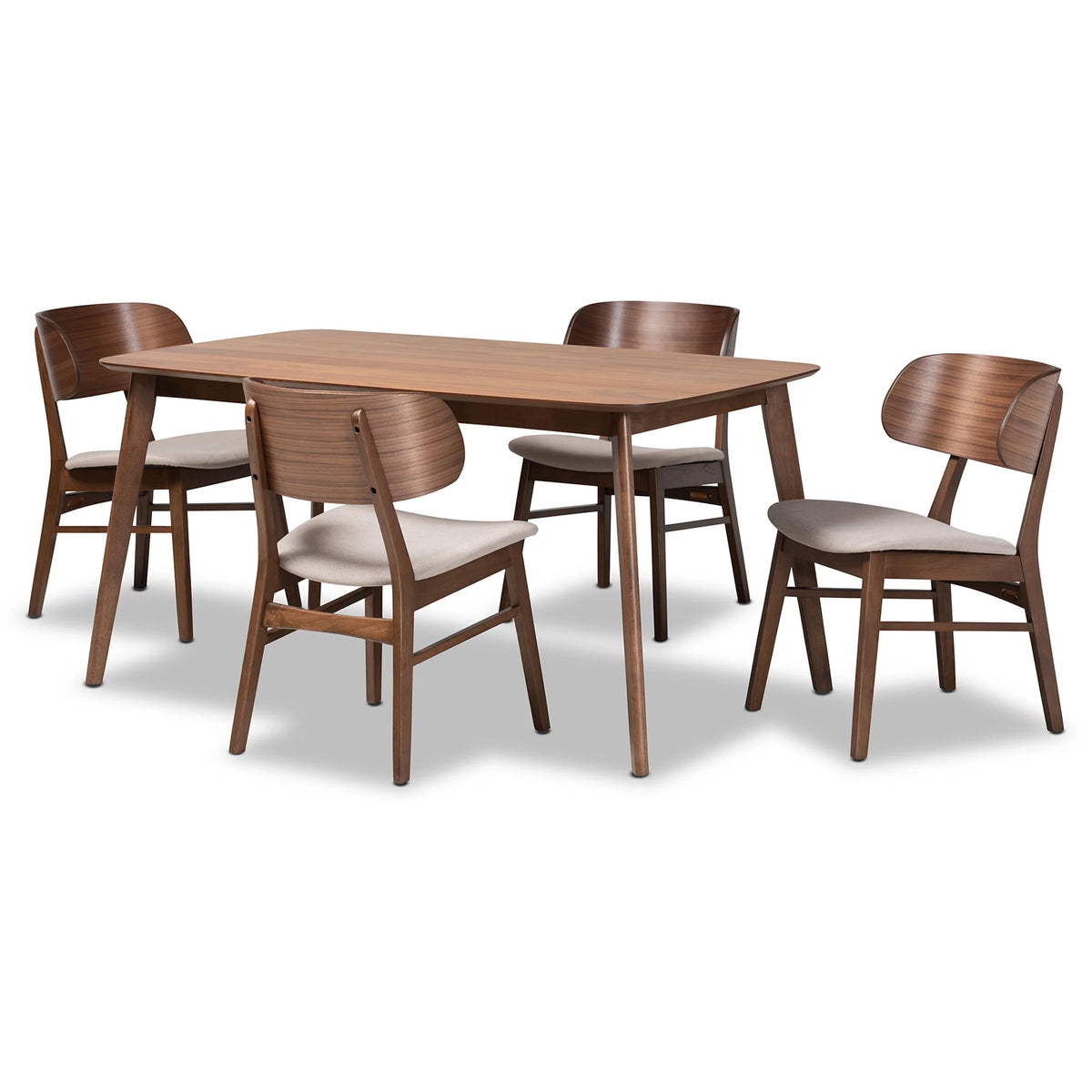 Beige Fabric Upholstered Walnut Brown Wood 5-Piece Dining Set H614