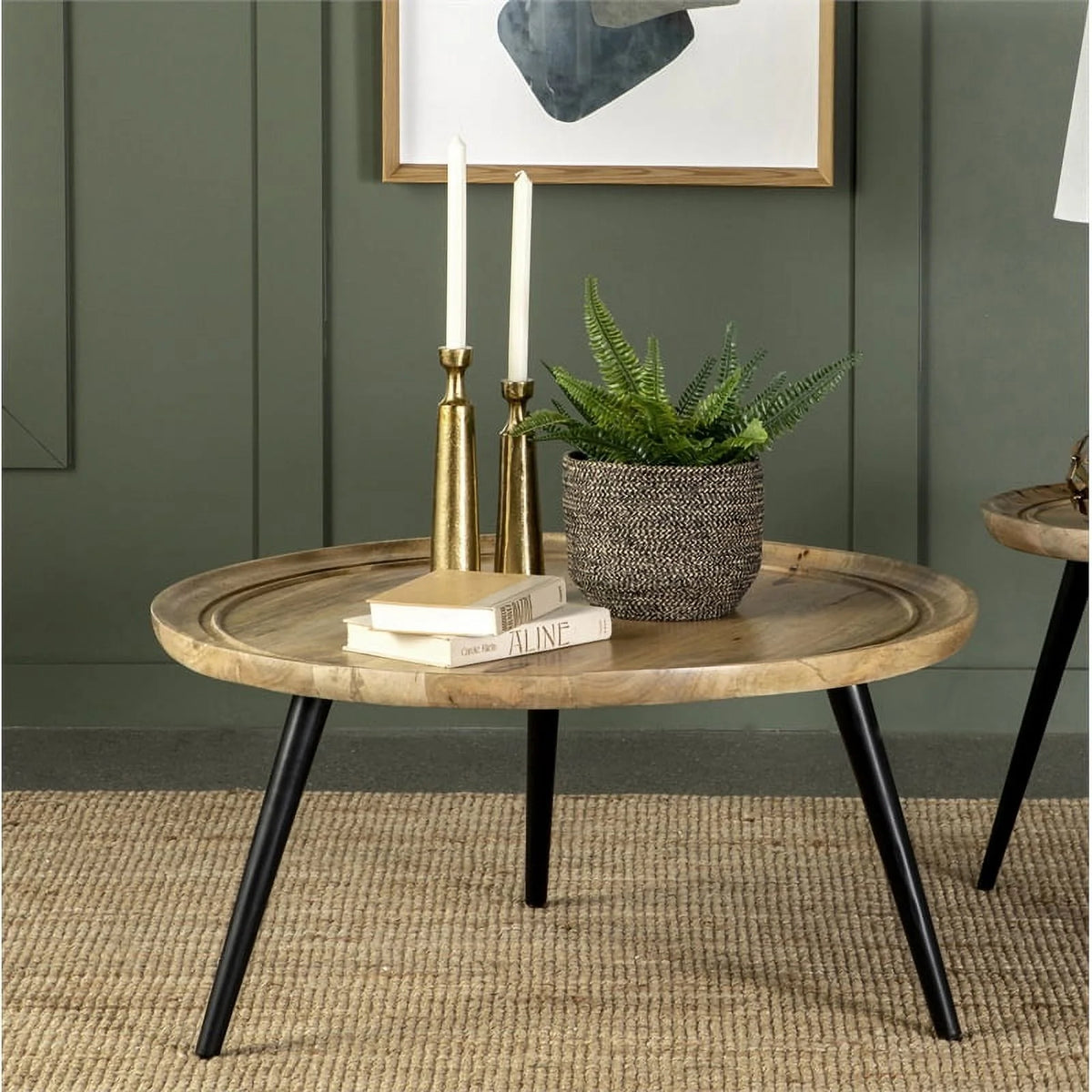 Round Coffee Table Natural and Black X953