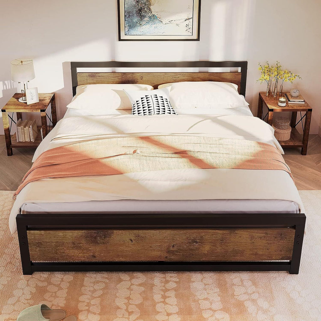 King Size Wooden Headboard Metal Bed Frame W110