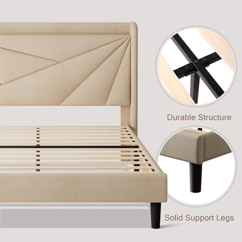 White Full Size Upholstered Platform Bed Frame with Storage Headboard I126483