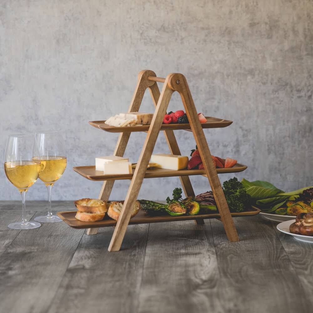 3 Tiered Acacia Wood Serving Station V769424