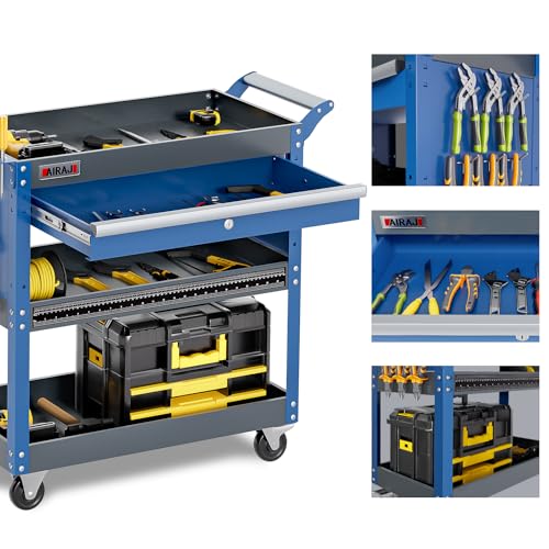 Blue 3 Tier Rolling Tool Cart with Drawers X2366